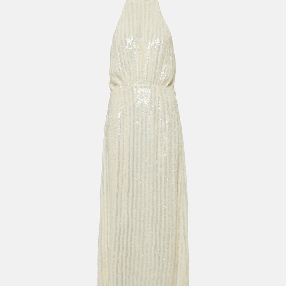 RIXO White Sequin Halter Dress